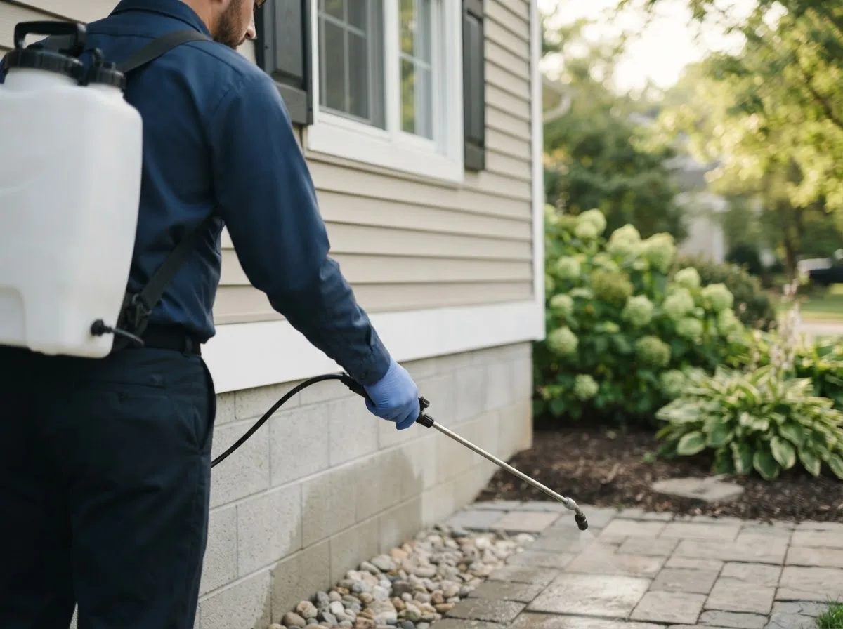 Pest control technician inspecting a home in Greenfield, CA